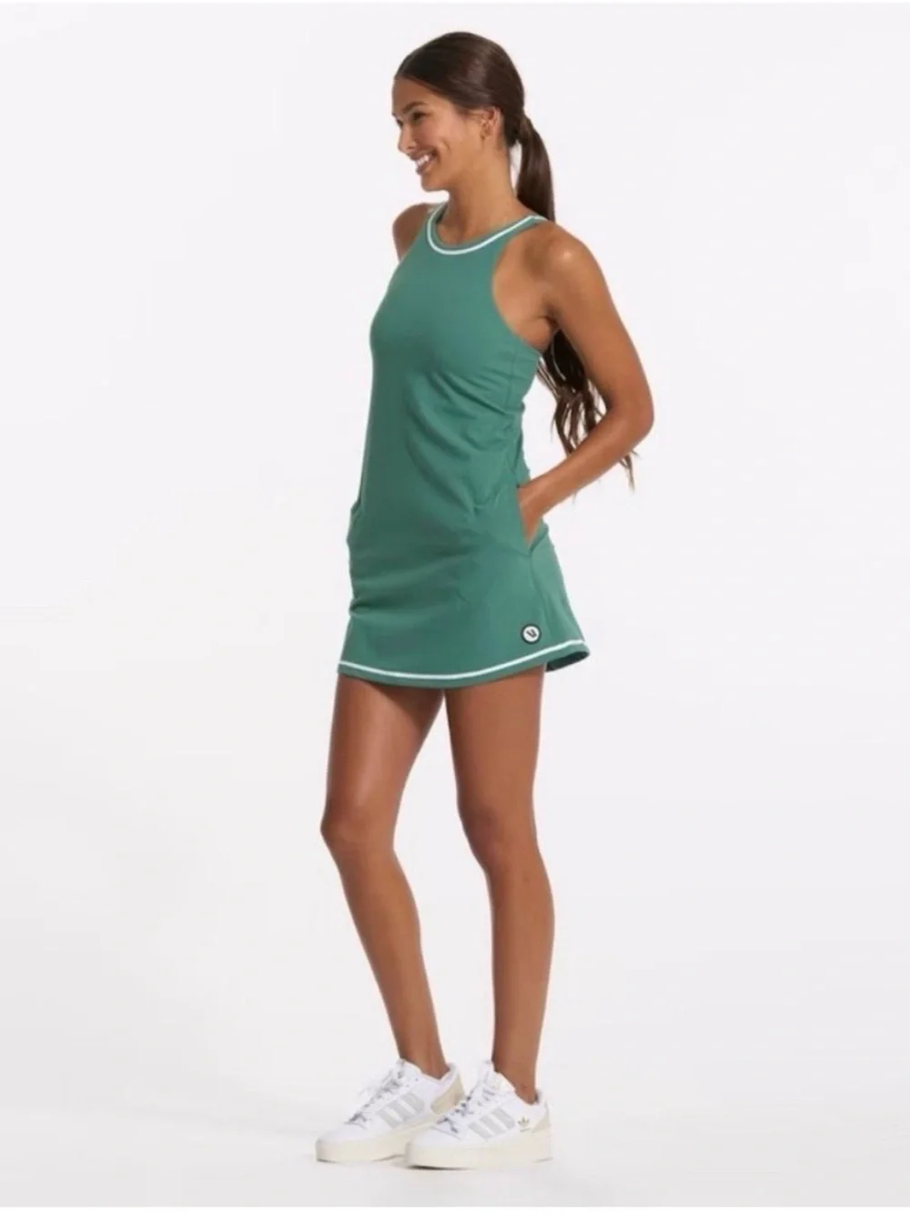 Vuori Emerald Green Racerback Tennis Dress with White Piping Size M - Picture 1 of 8